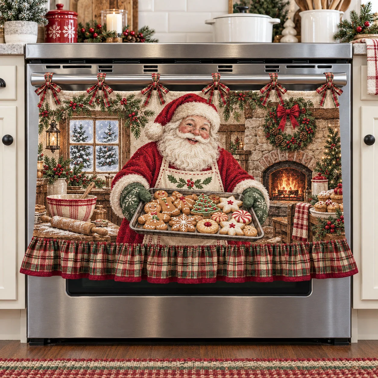 Santa's Kitchen Christmas Oven Curtain