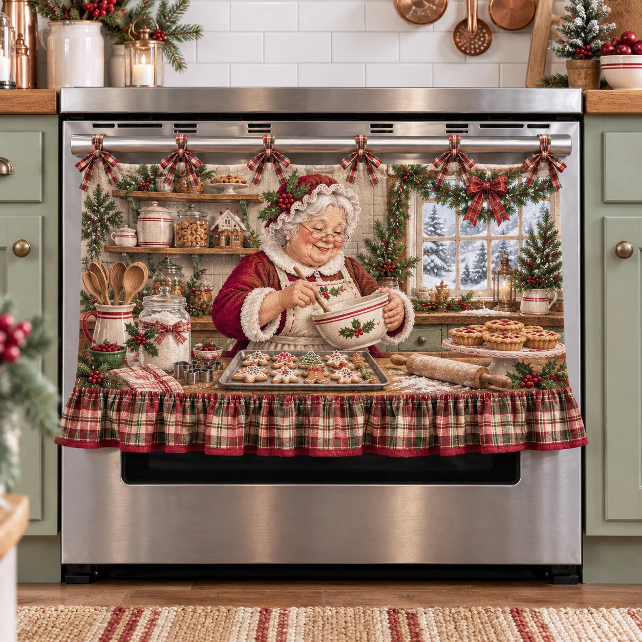 Mrs. Claus Christmas Baking Oven Curtain