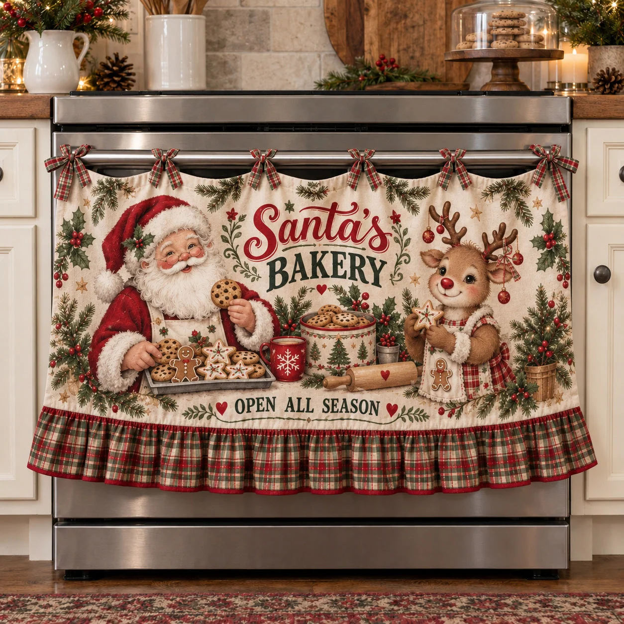 Santa's Bakehouse Christmas Oven Curtain