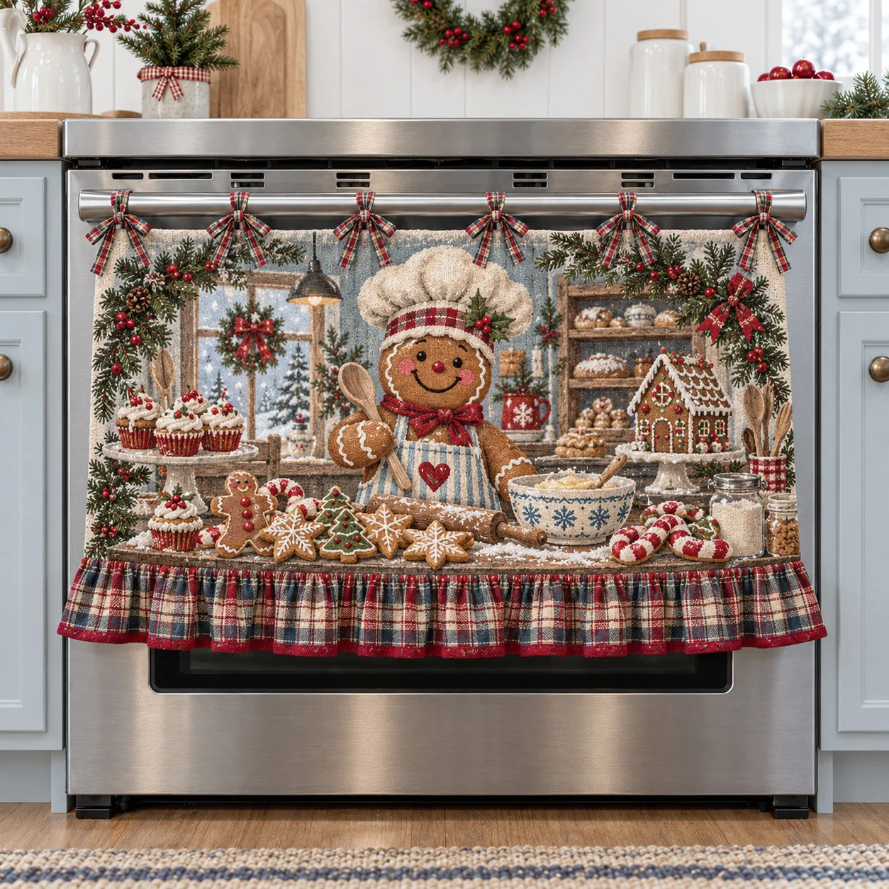 Gingerbread Bakery Christmas Oven Curtain