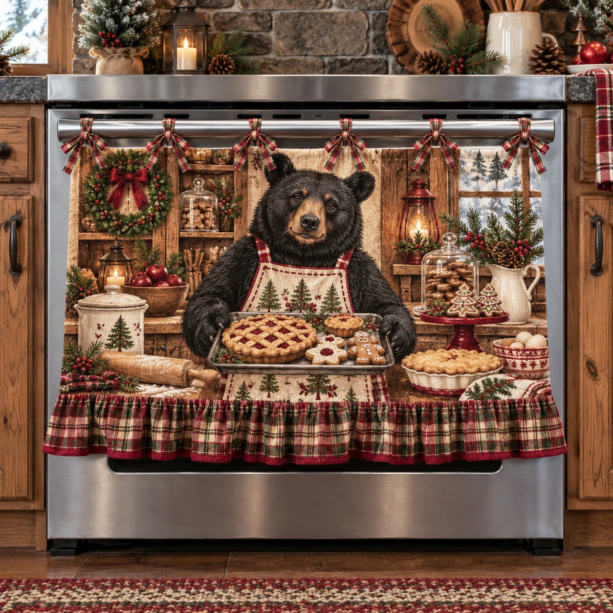 Woodland Bear Christmas Bakery Oven Curtain