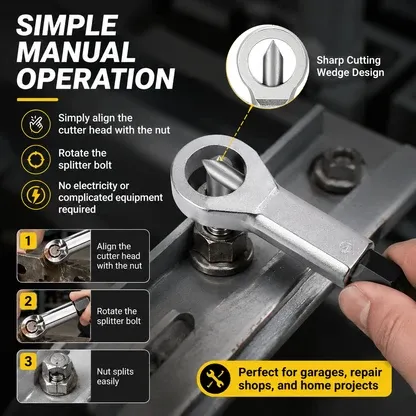 Nut splitter extractor manual operation instructions and tool close-up