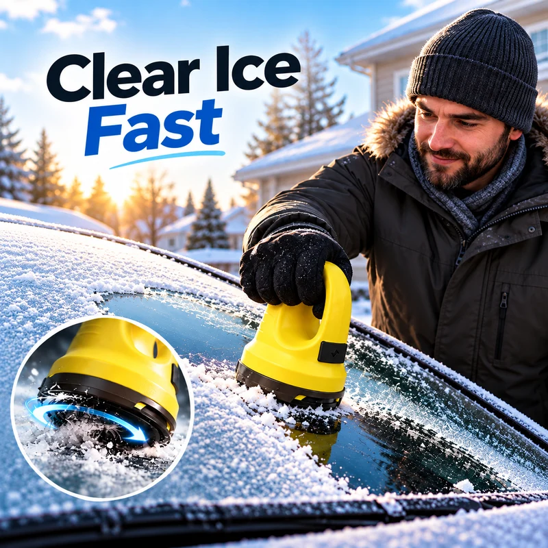Cordless electric windshield ice scraper clearing frost
