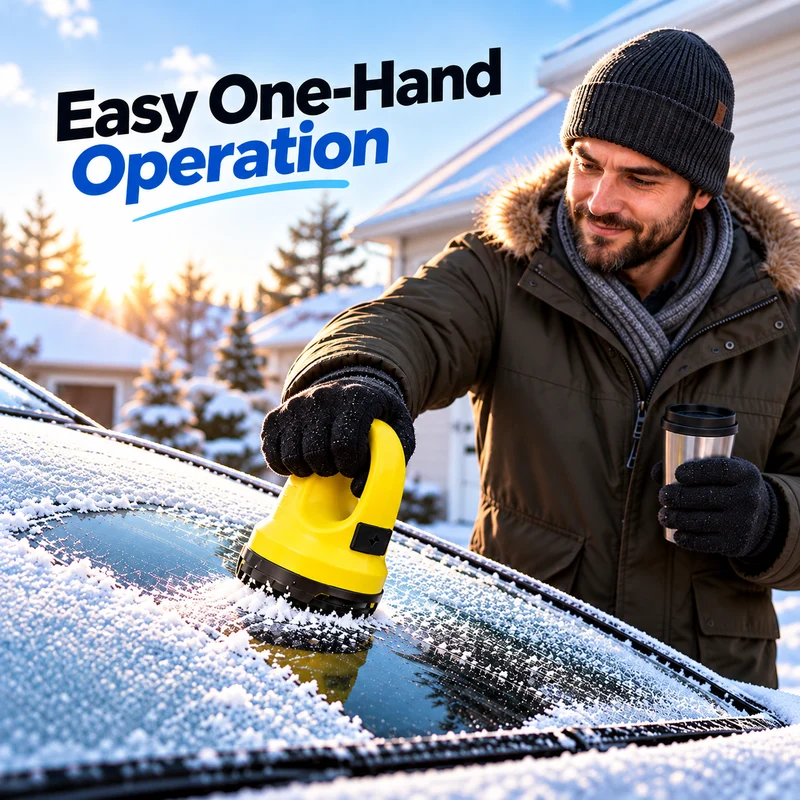 One-hand electric windshield ice scraper use