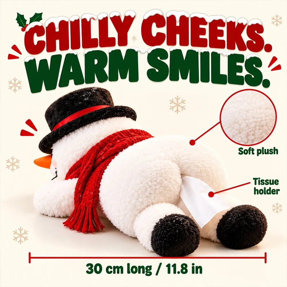 Snowman tissue holder plush material and size detail