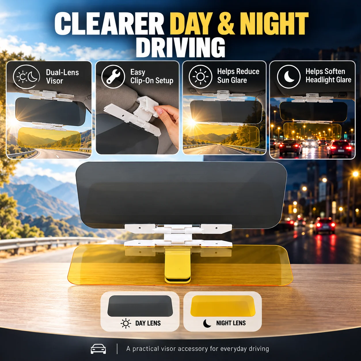 2-in-1 day and night driving visor overview