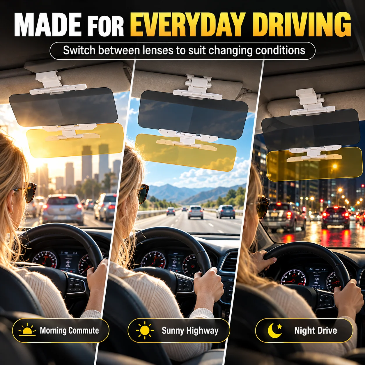 Day and night visor everyday driving situations
