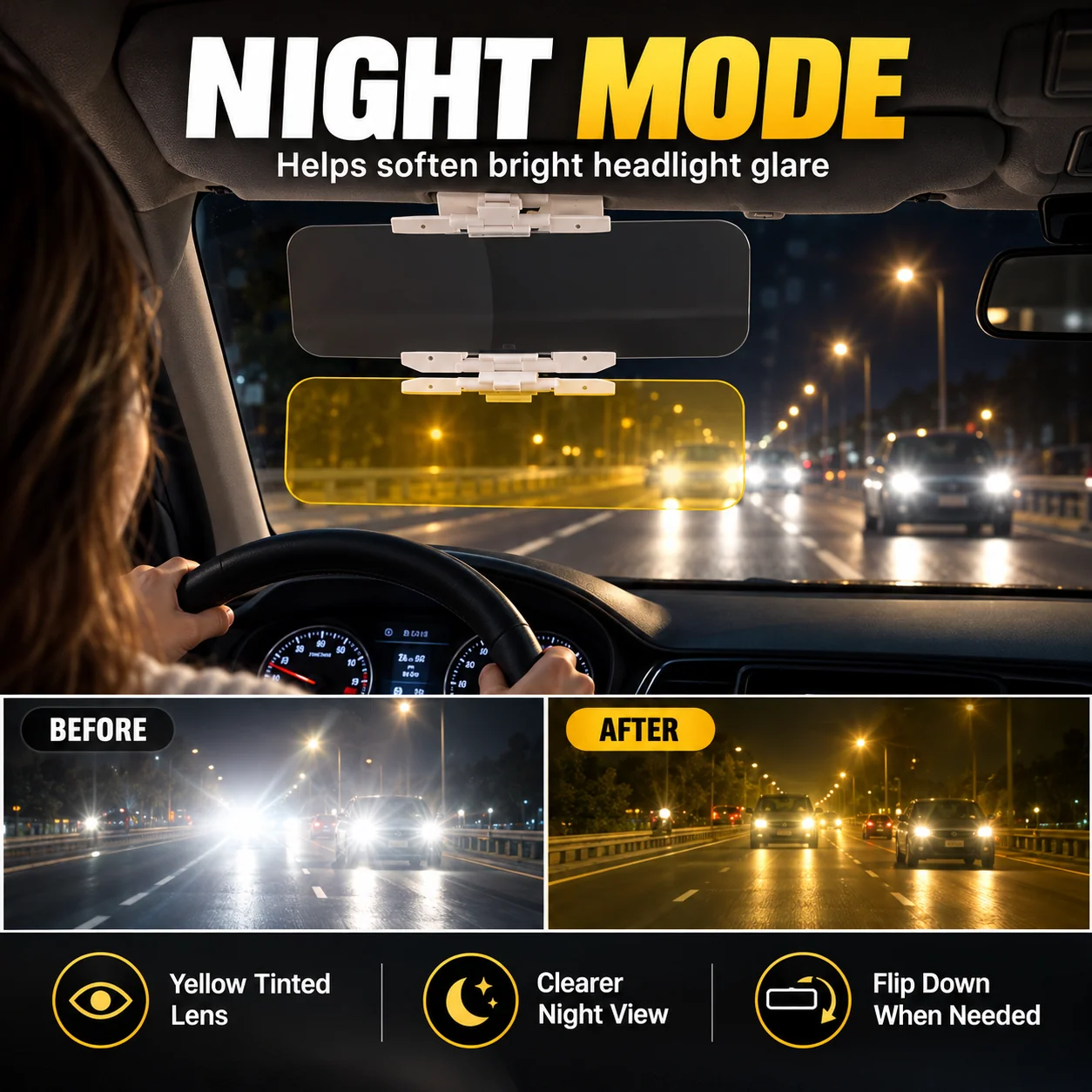 Yellow nighttime driving visor