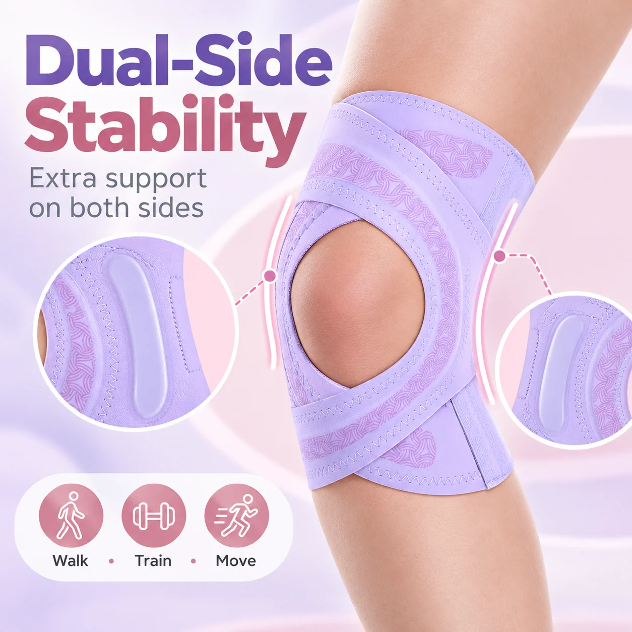 Knee brace showing the dual side support construction