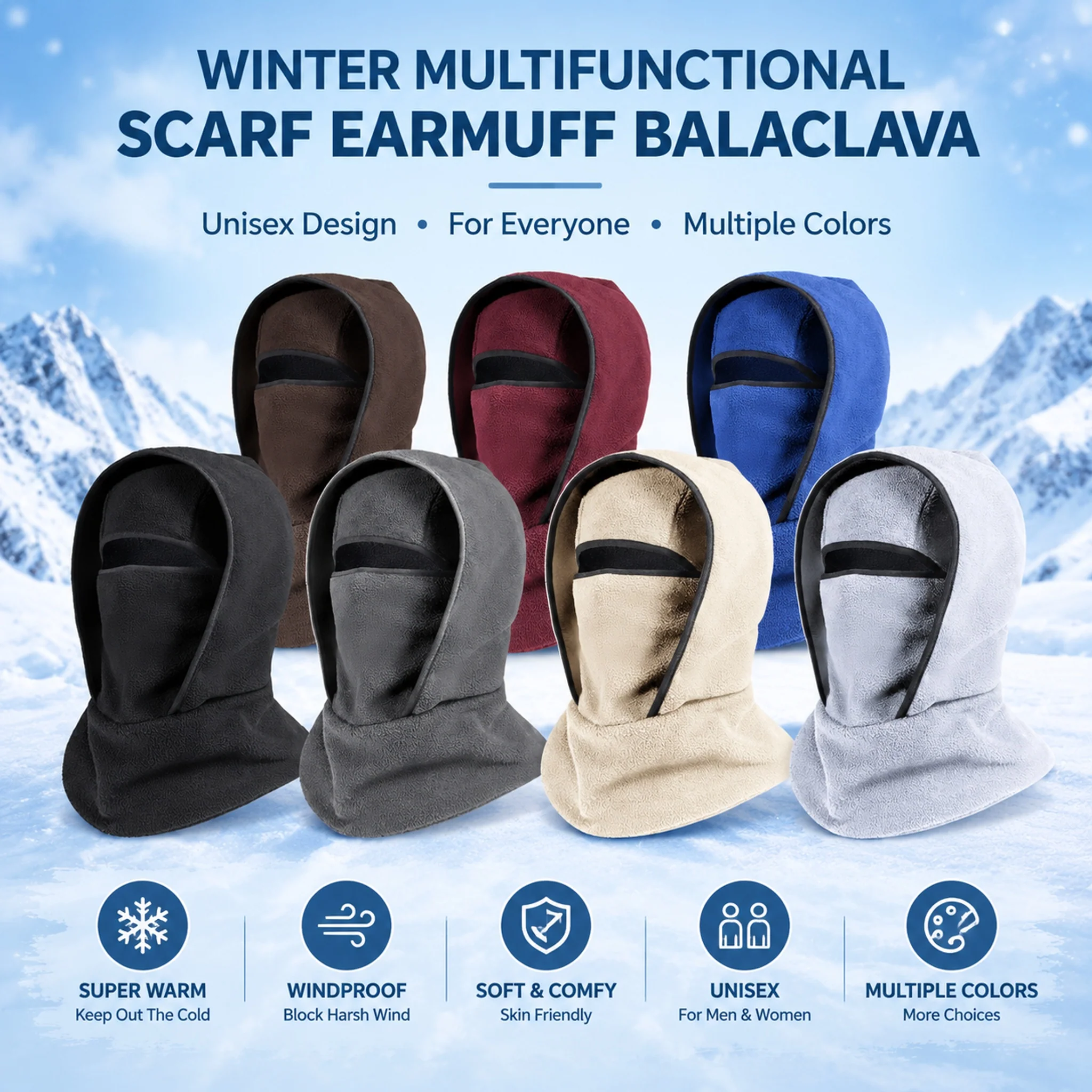 All-in-one winter balaclava with integrated head and neck coverage