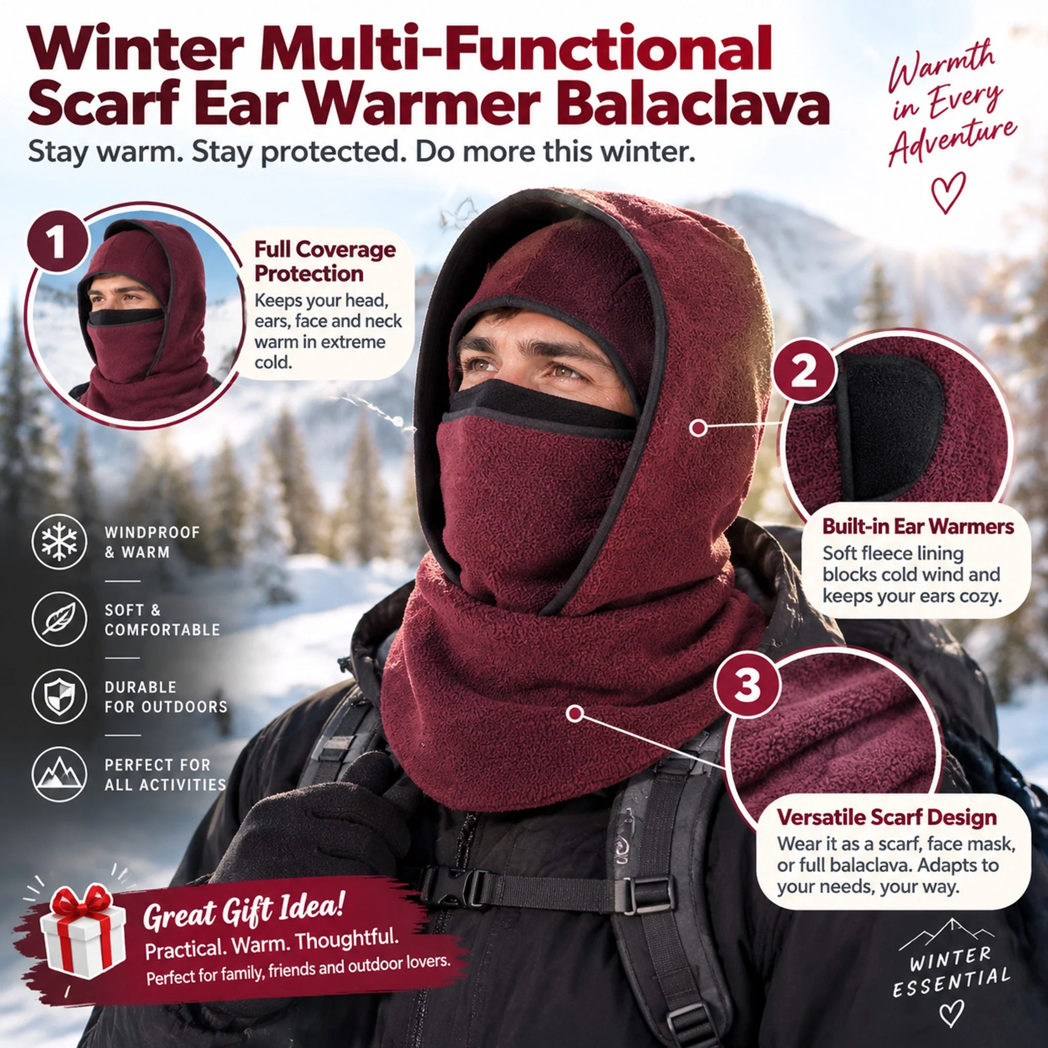 Winter balaclava design and coverage details