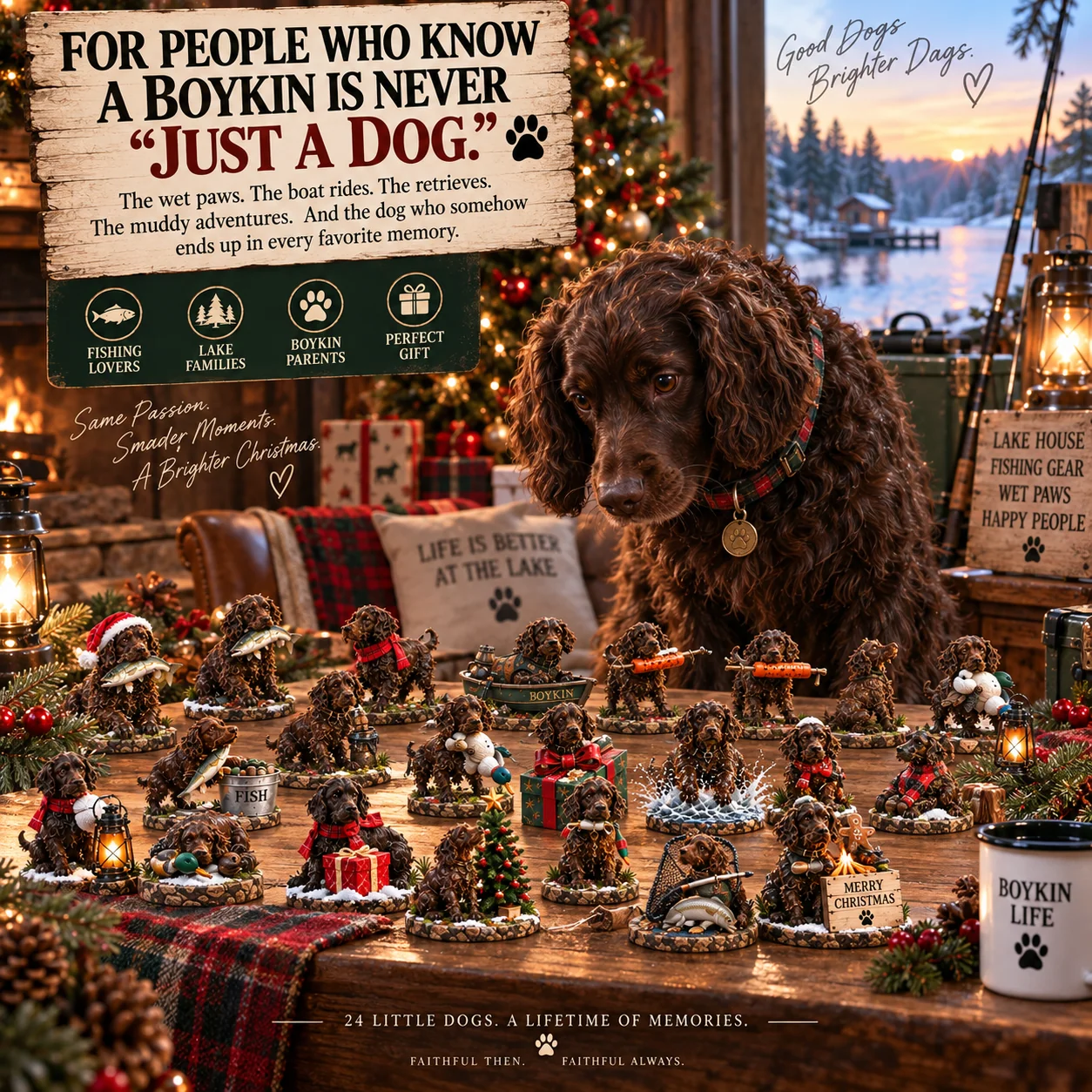 Boykin Spaniel Christmas collection with dog companion and all figurines