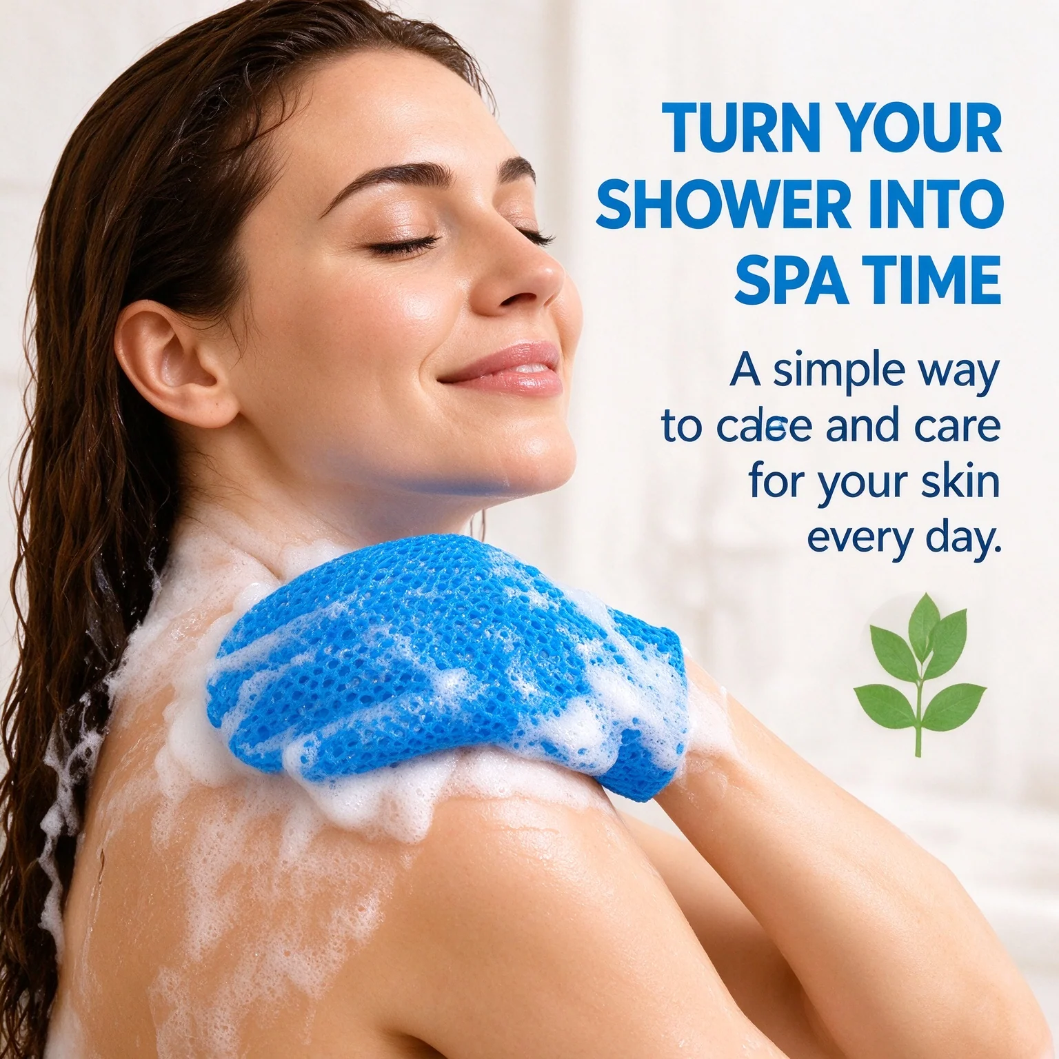 Textured bath glove shown as an alternative format to a traditional loofah