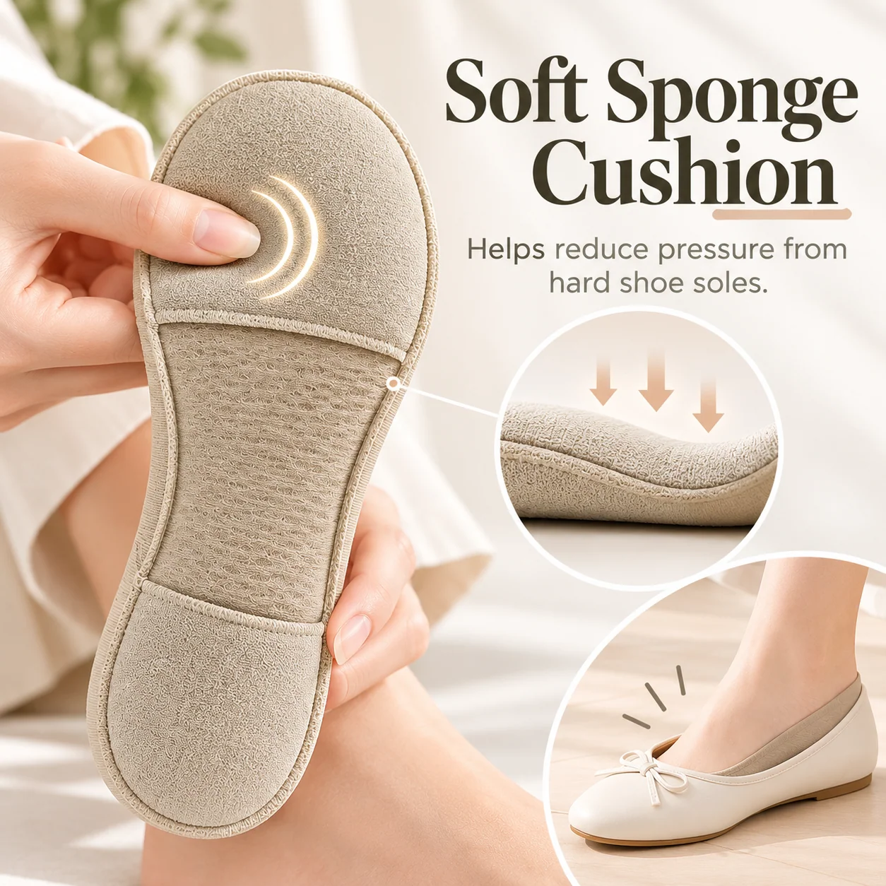 Close view of soft cushioned sole on a women