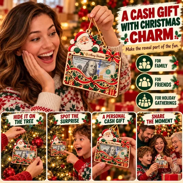 Christmas cash gift holder being shared with family and friends during the holidays