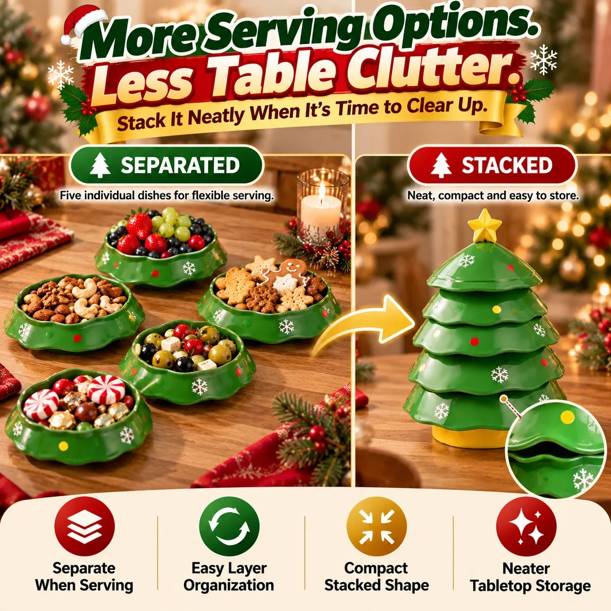 Christmas Tree Serving Tray Detachable Display