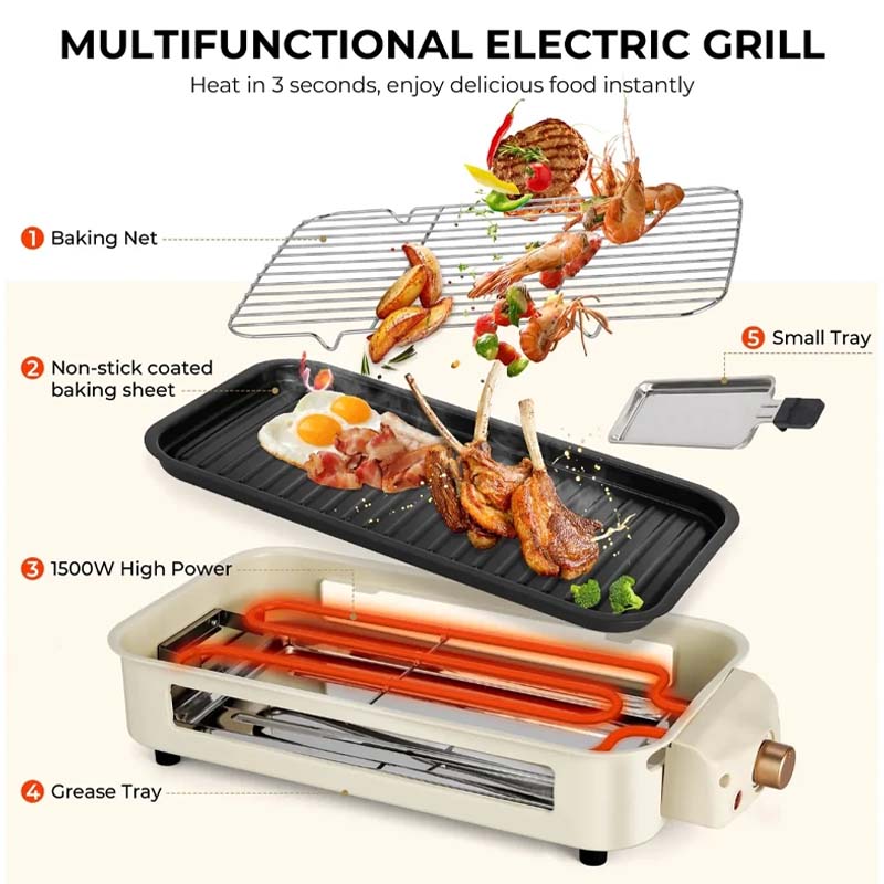 Electric indoor grill heating feature
