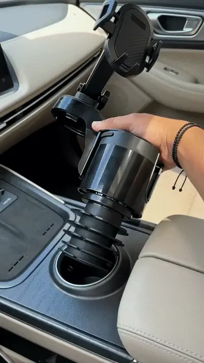 2-in-1 car cup holder expander with adjustable phone mount
