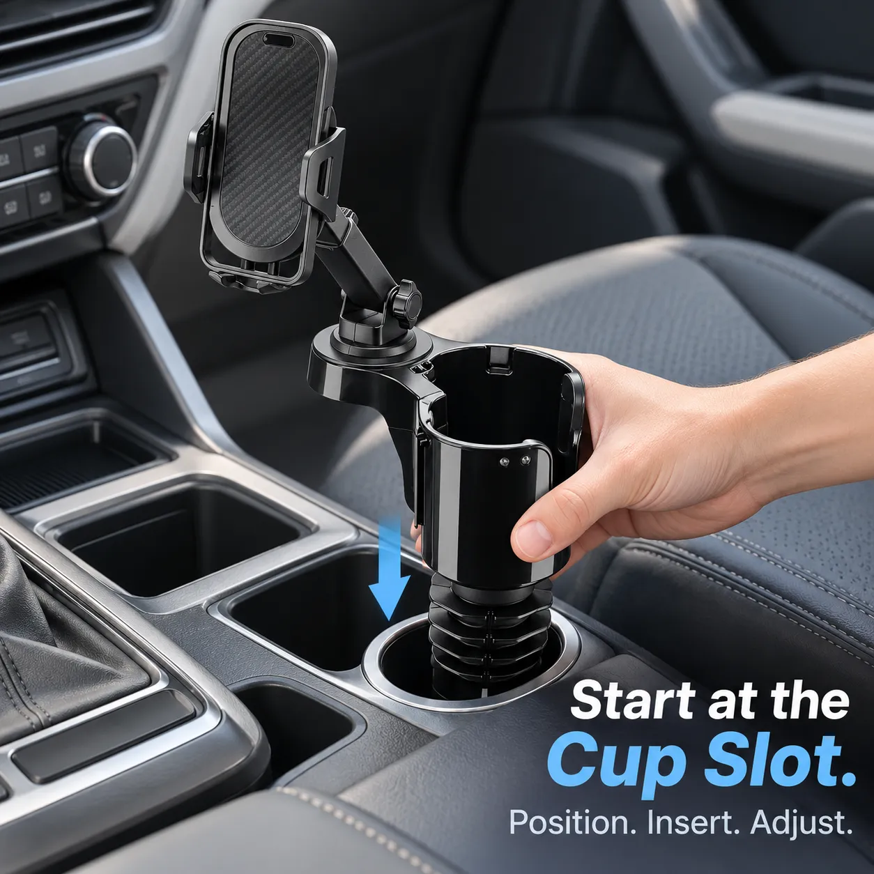Installing the cup holder expander base into a compatible vehicle cup slot