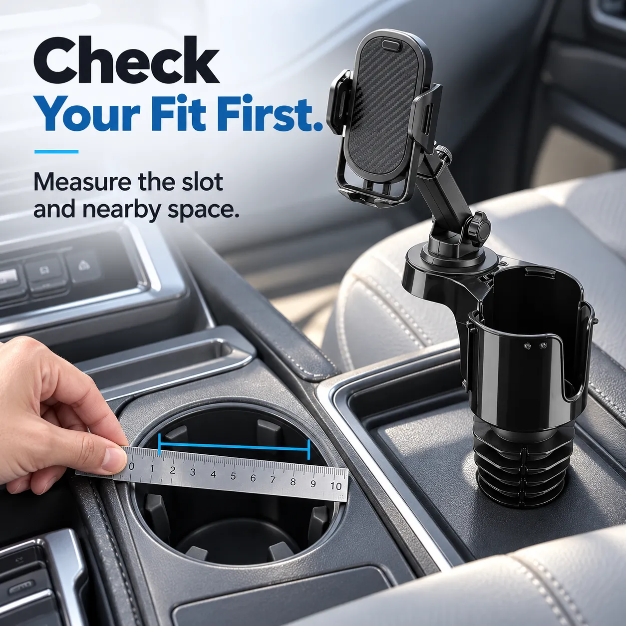 Measuring the vehicle cup slot to check compatibility with the cup holder expander