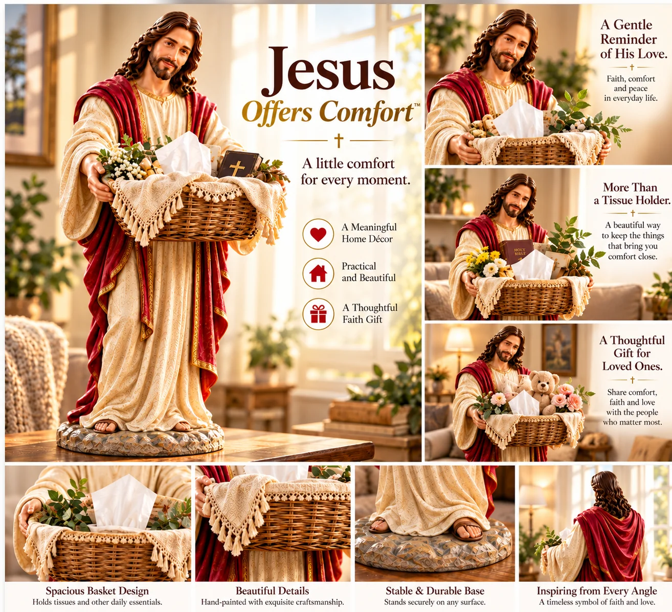 Jesus Offers Comfort figurine with decorative storage basket