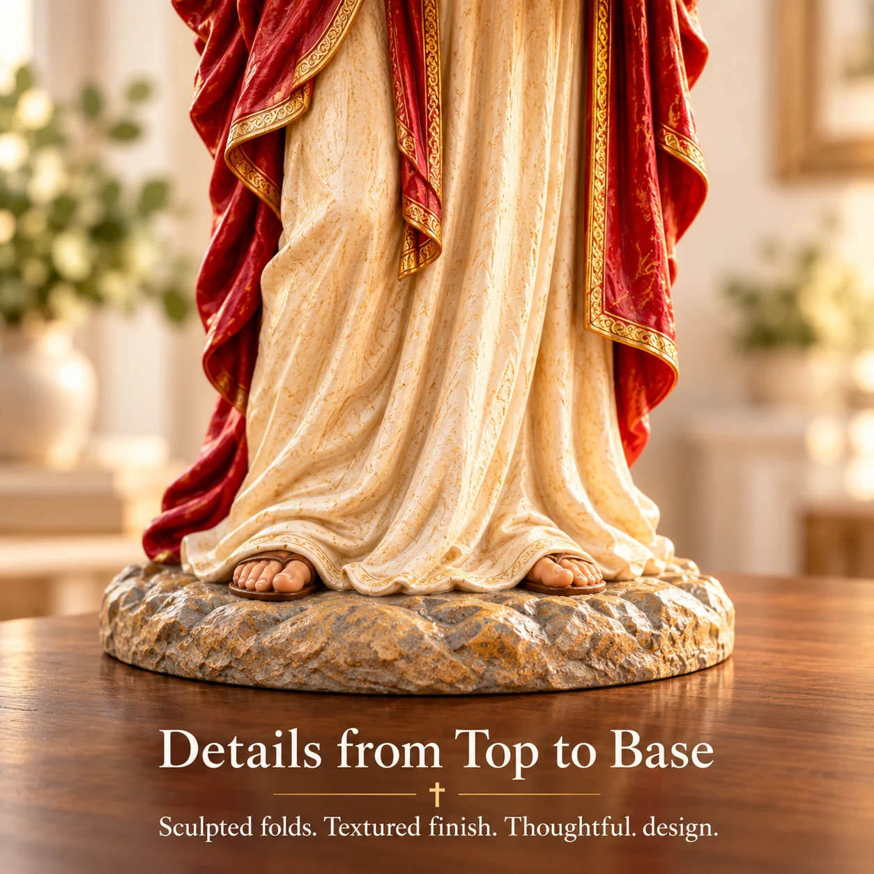 Jesus figurine robe, feet and textured base details