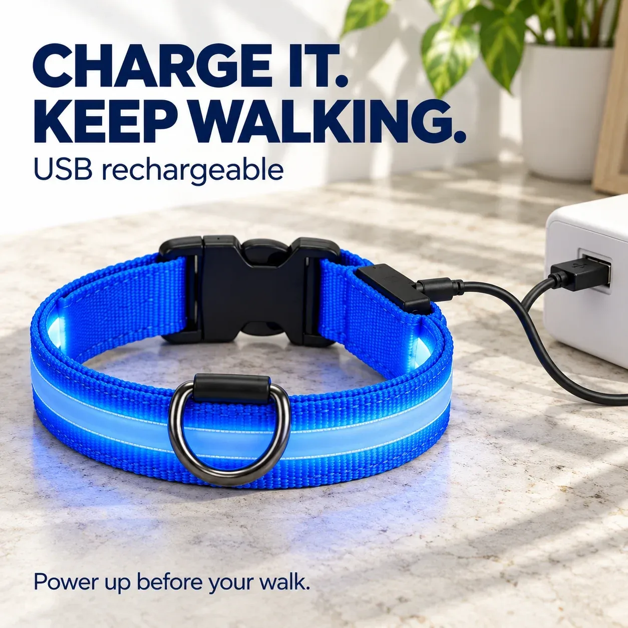 USB charging connection on the LED collar