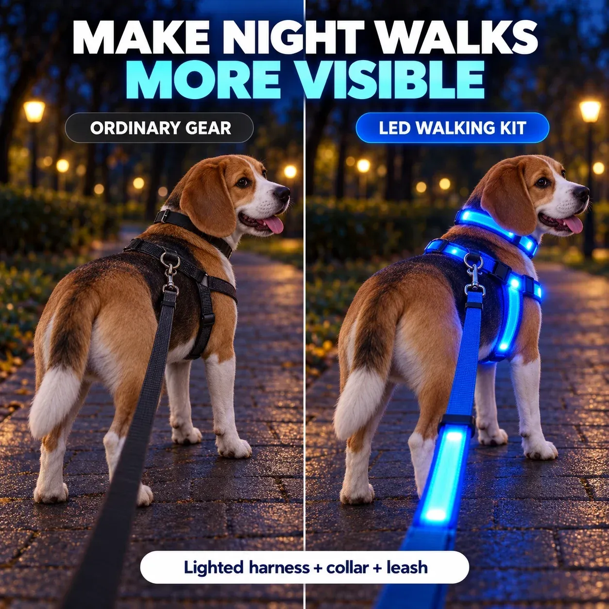 Ordinary walking gear and an illuminated LED walking kit