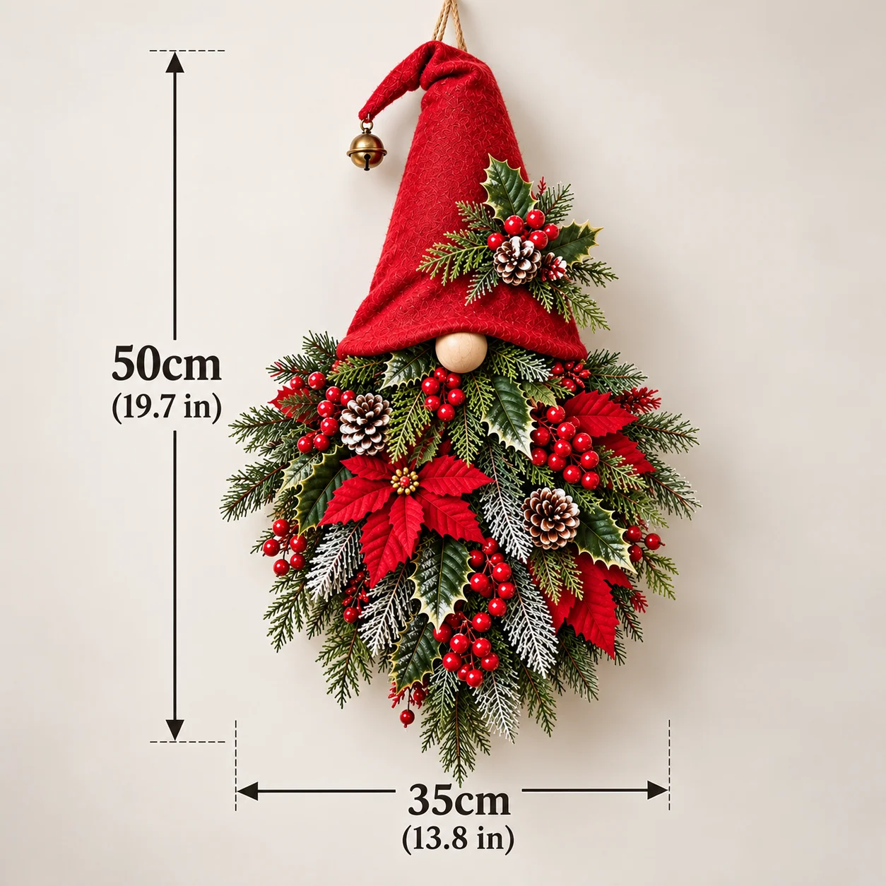 Christmas Evergreen Gnome Door Hanger size 50 cm high by 35 cm wide