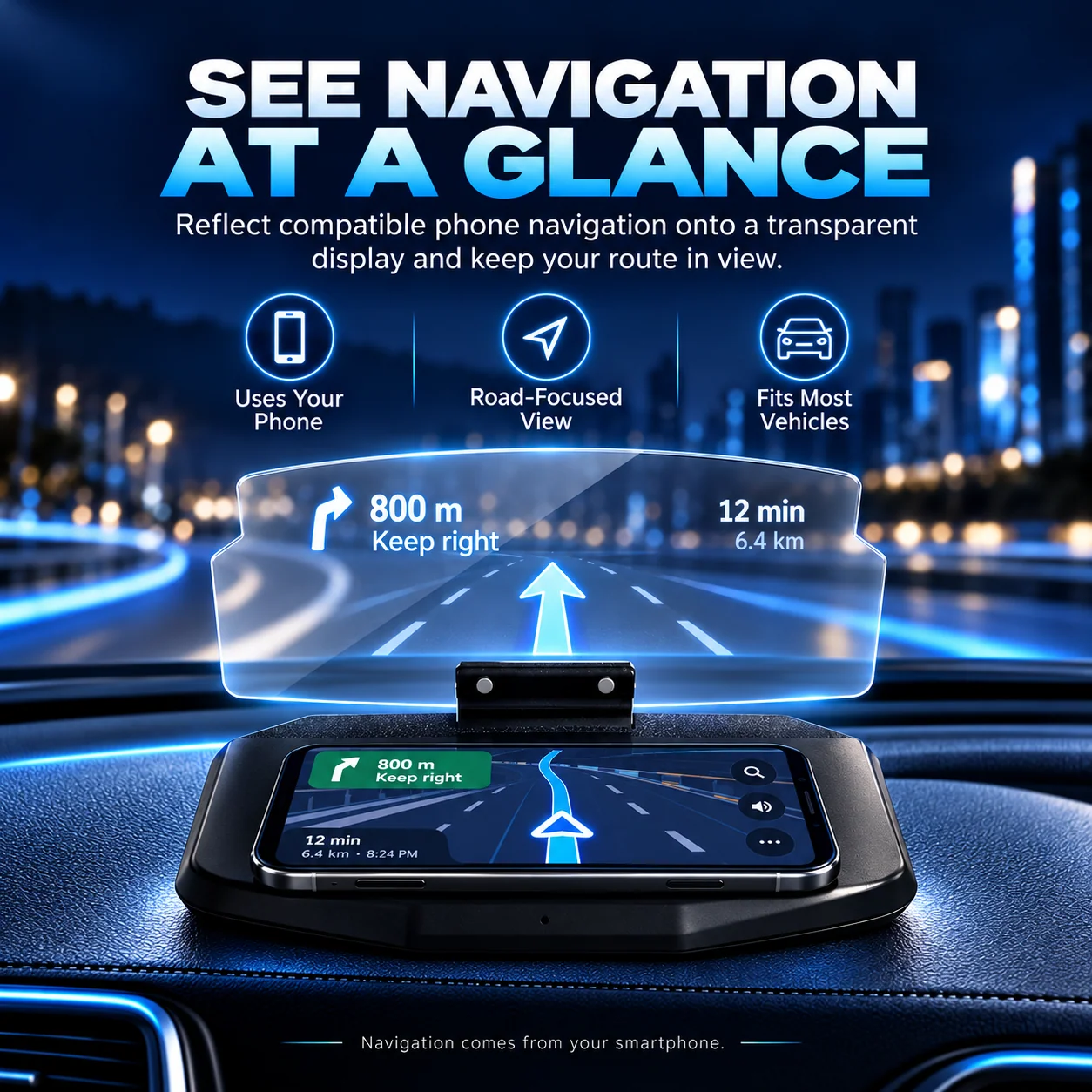 Car dashboard phone projection holder features