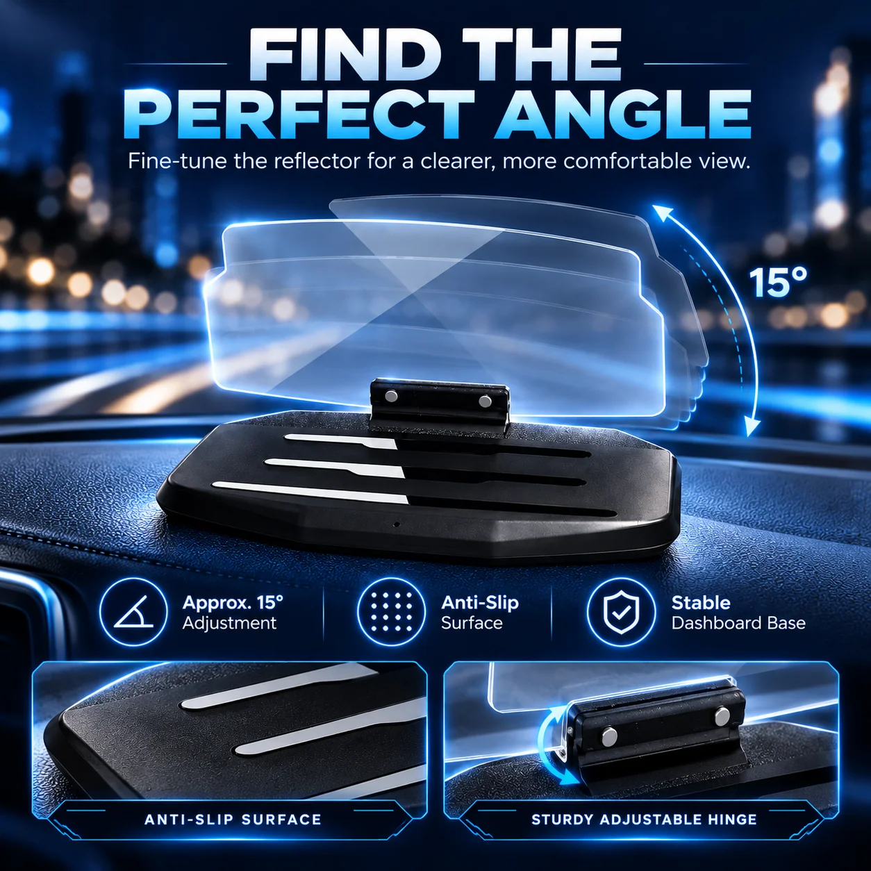 Adjustable transparent dashboard reflector