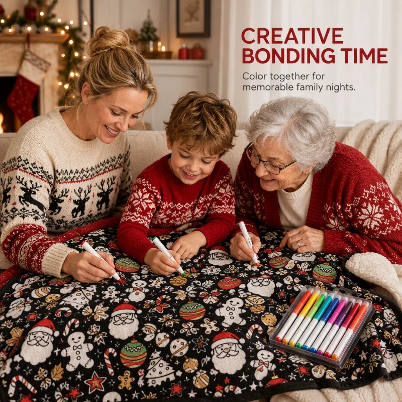 Soft polyester fleece coloring blanket for cozy indoor use