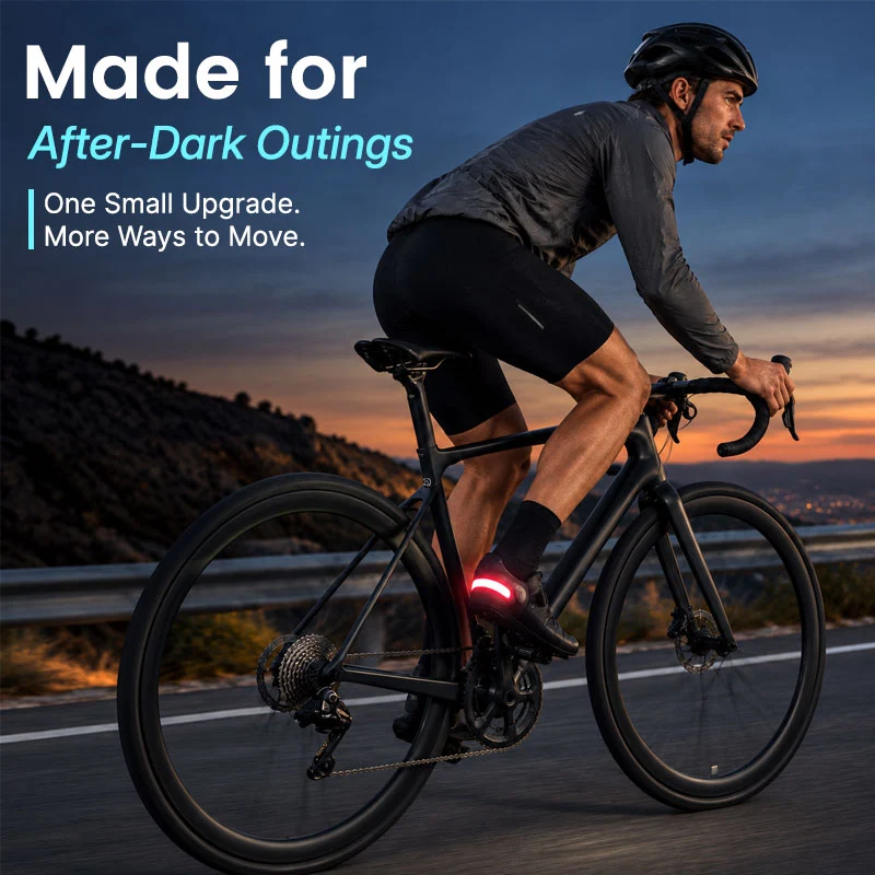 Rear-facing heel lights creating an illuminated visual cue