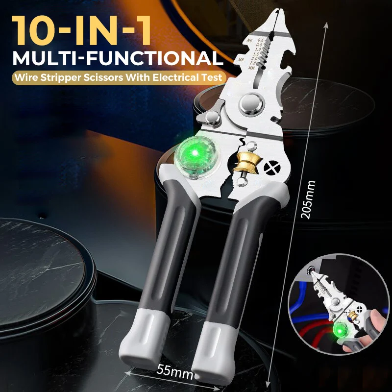 Compact 10-in-1 wire stripper scissors