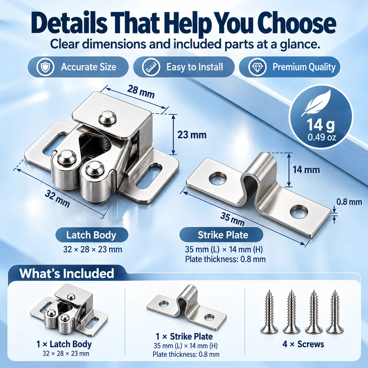 Cabinet door latch measurements and mounting plate size
