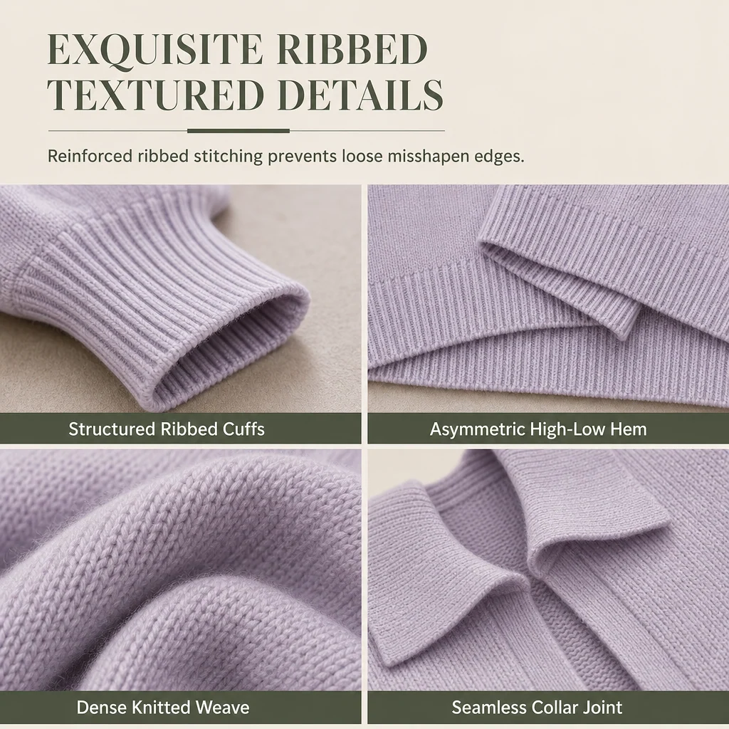 Ribbed knit hem and sleeve details