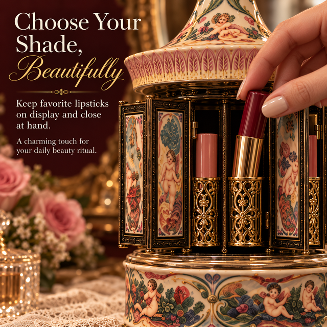 Vintage carousel displaying an organized selection of lipstick shades