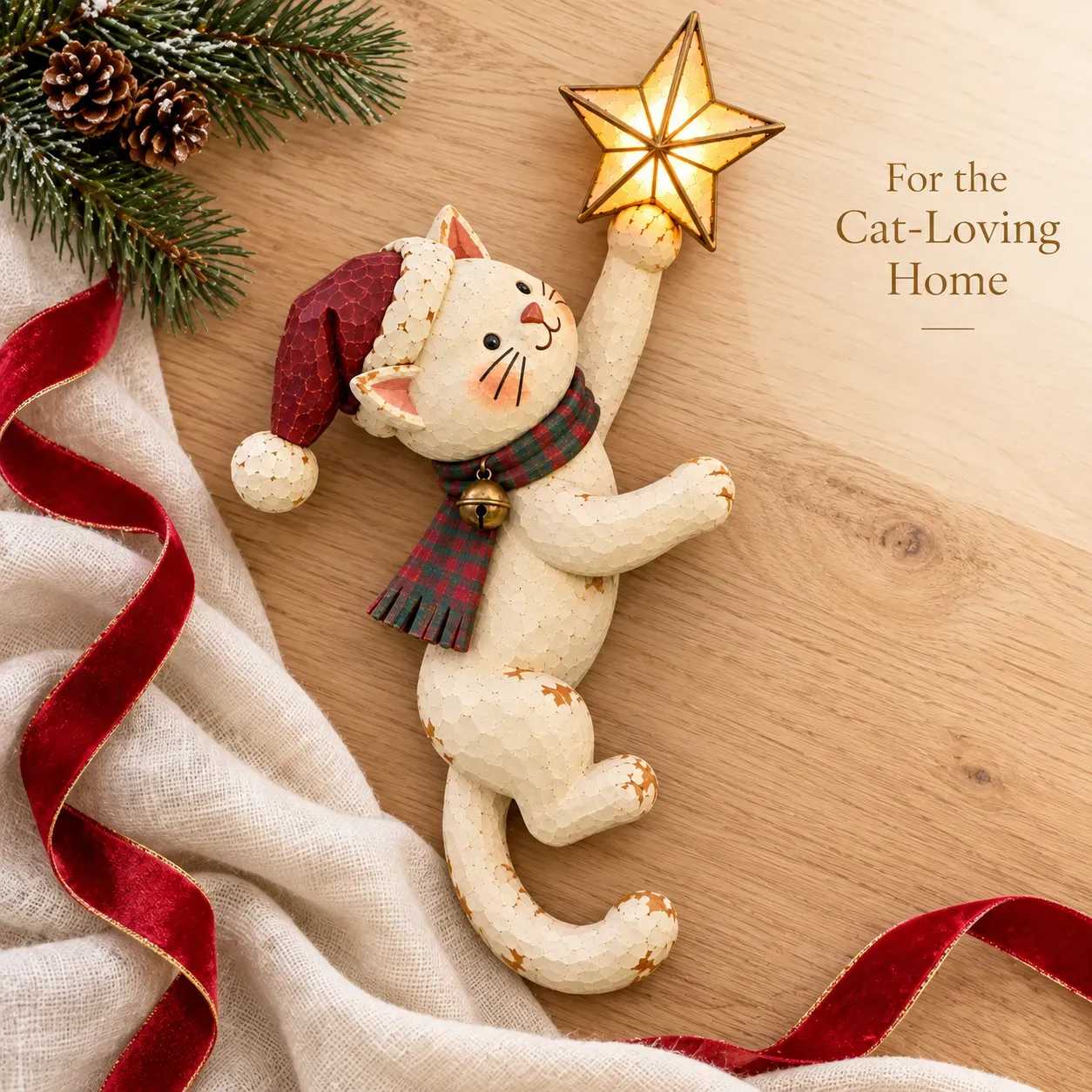 Complete cat topper with curled tail and illuminated star