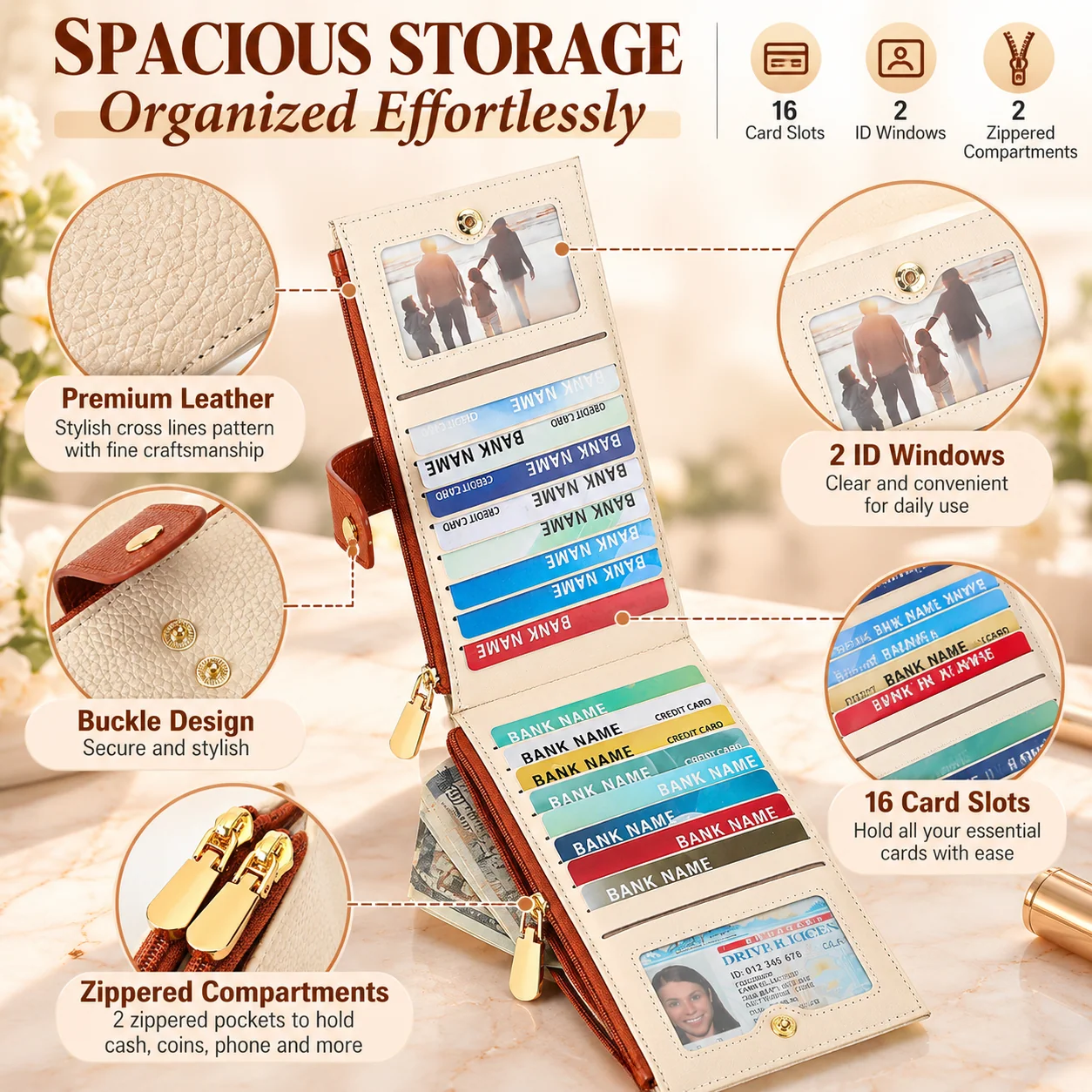 Black wallet card storage and ID window