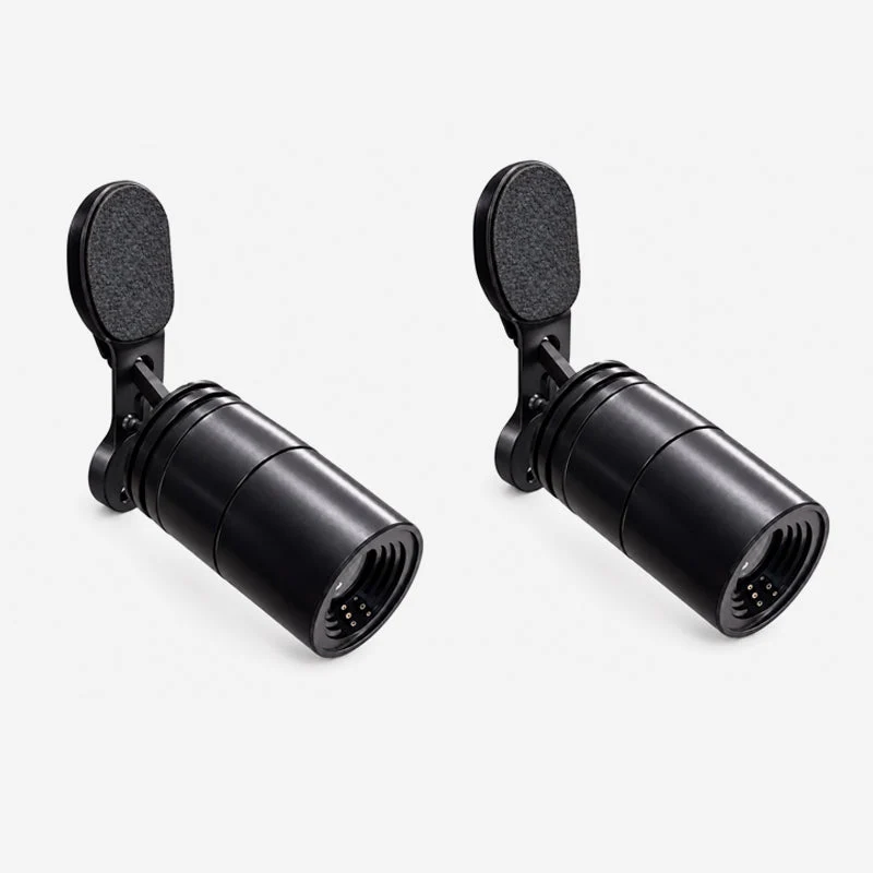 Two matching black cylindrical motorcycle devil wing projection light units with mounting sections displayed on a plain background