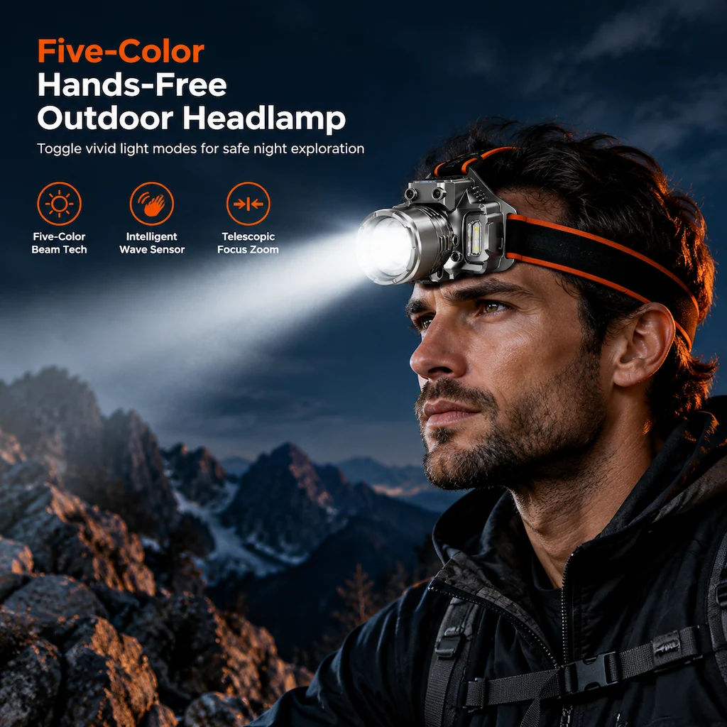 Five-color hands-free outdoor headlamp