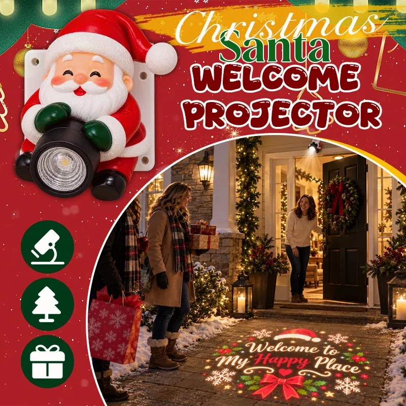 Santa Christmas Welcome Projector creating a festive greeting at an entrance