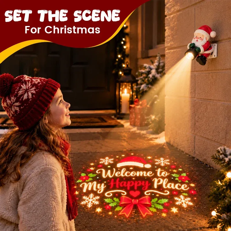 Christmas decorating inspiration featuring the Santa welcome projector