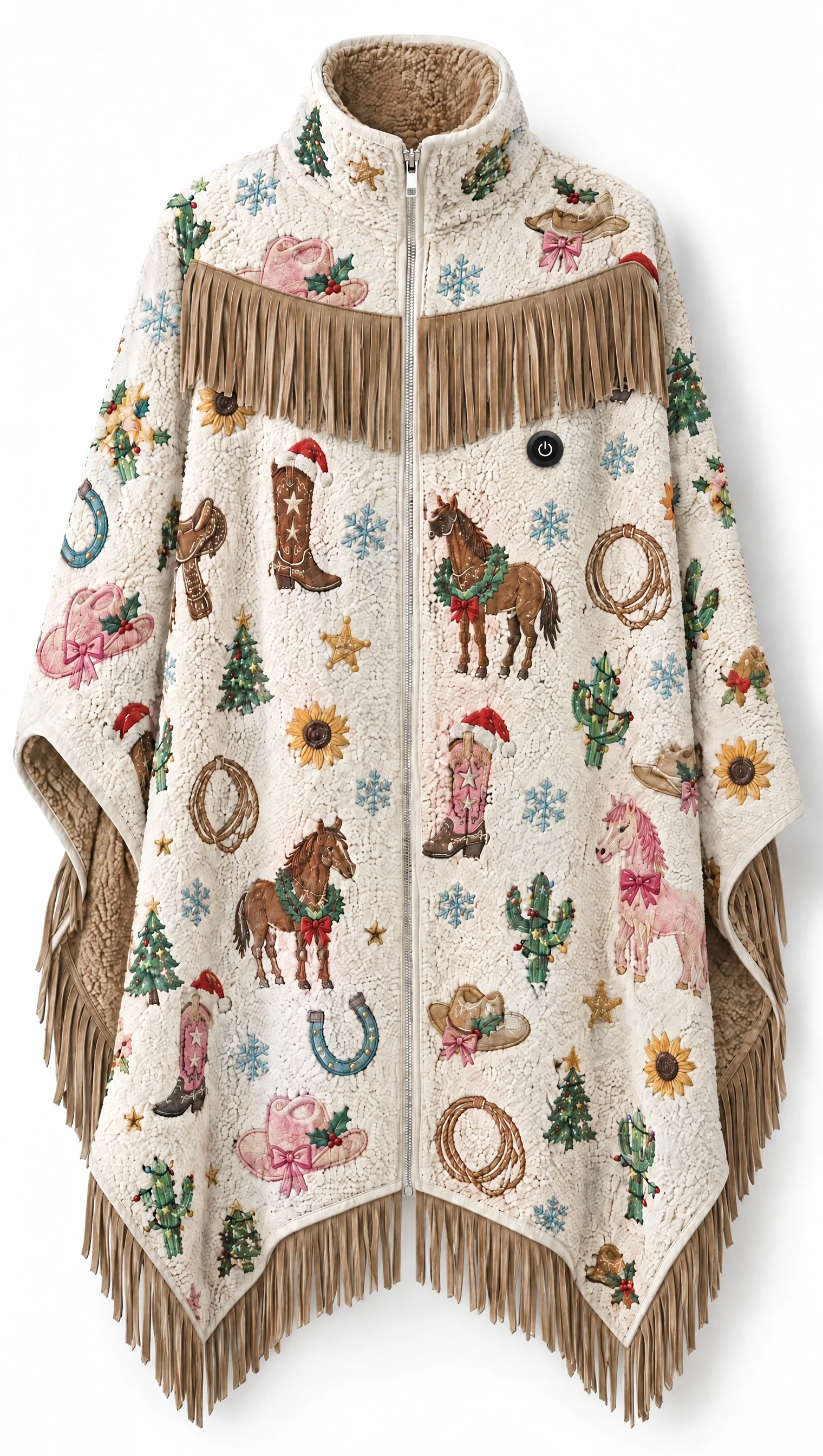 Cowgirl Christmas western heated fringe poncho