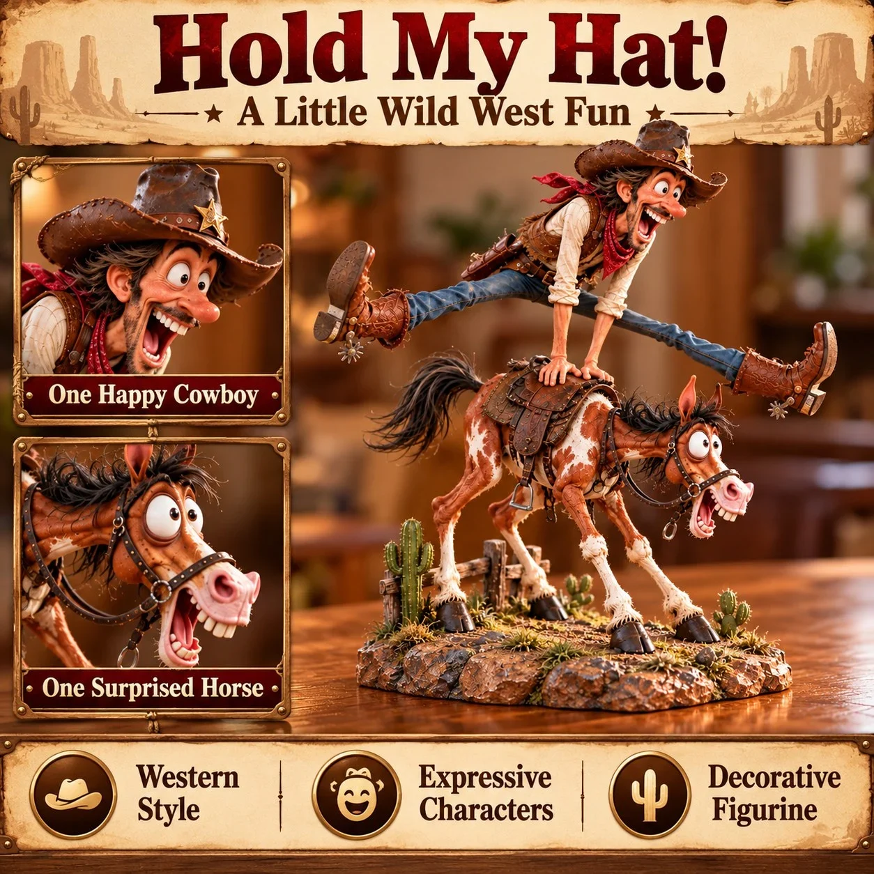 Hold My Hat cowboy and horse figurine overview