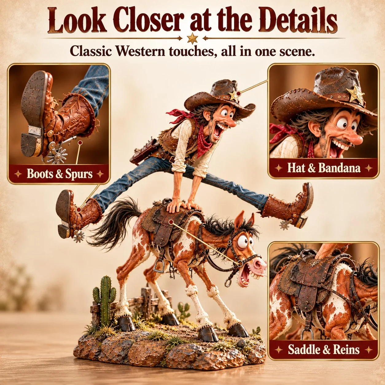 Cowboy hat boots saddle and reins details
