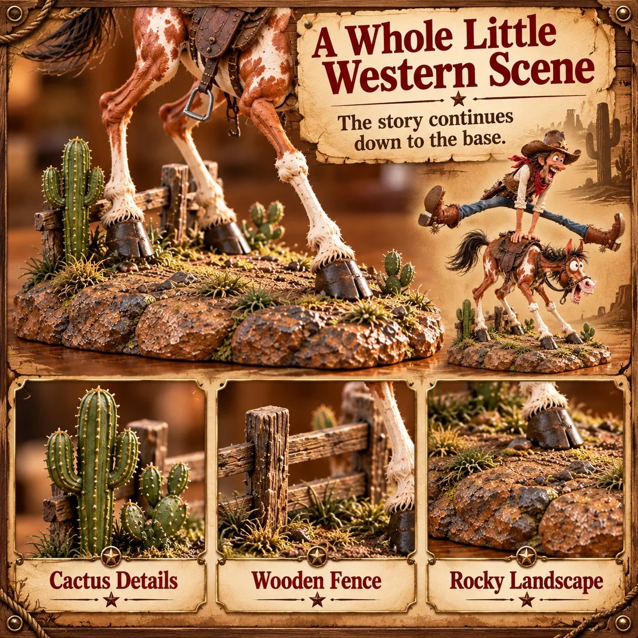 Cactus wooden fence and rocky base details