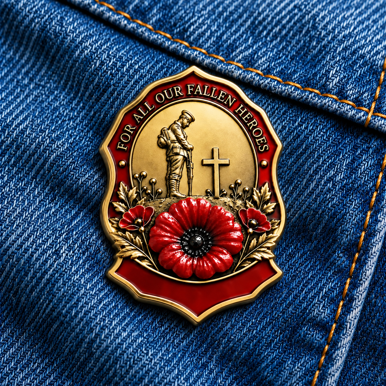 Red poppy remembrance brooch gift and display