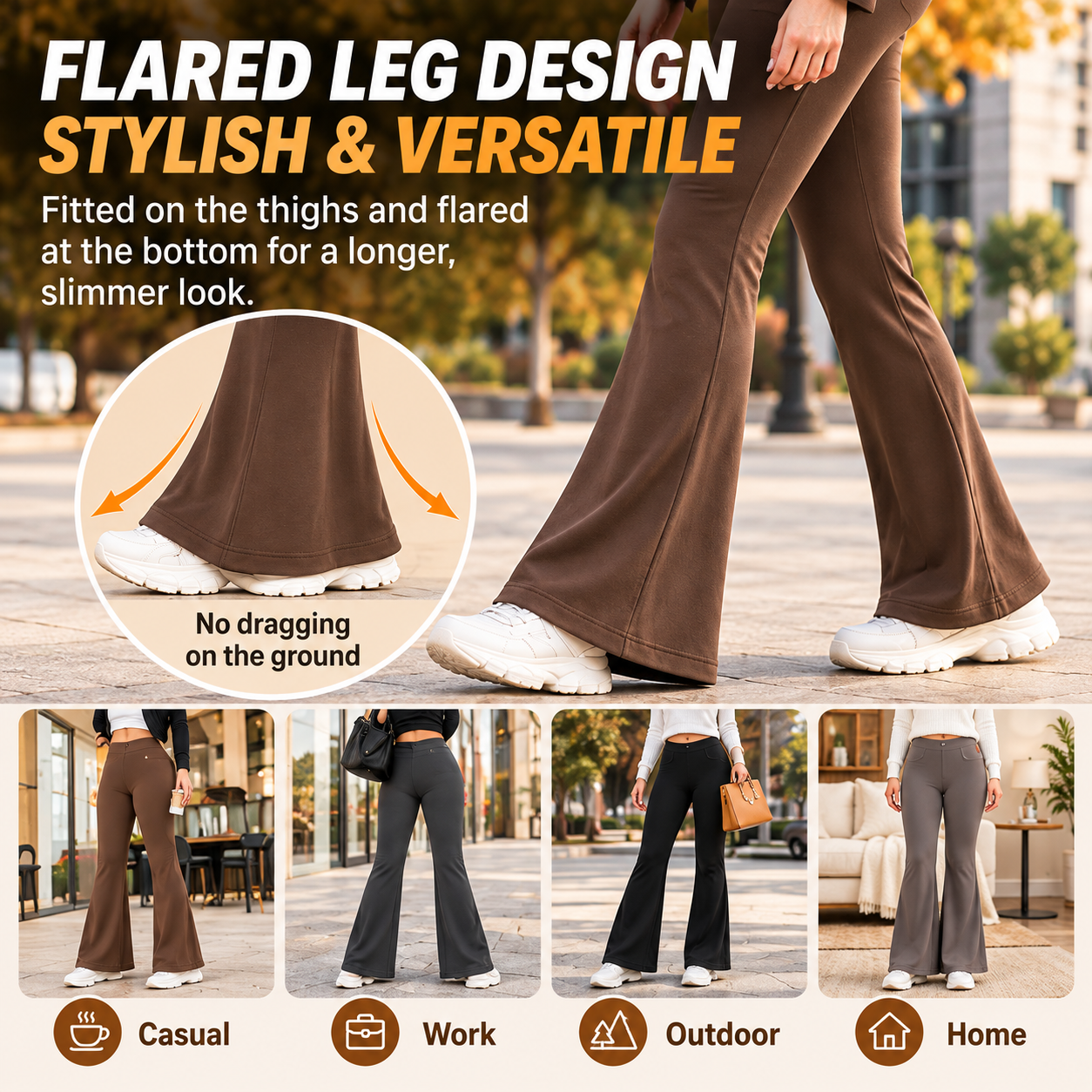 Brown flare leggings styled with sneakers for everyday outfits