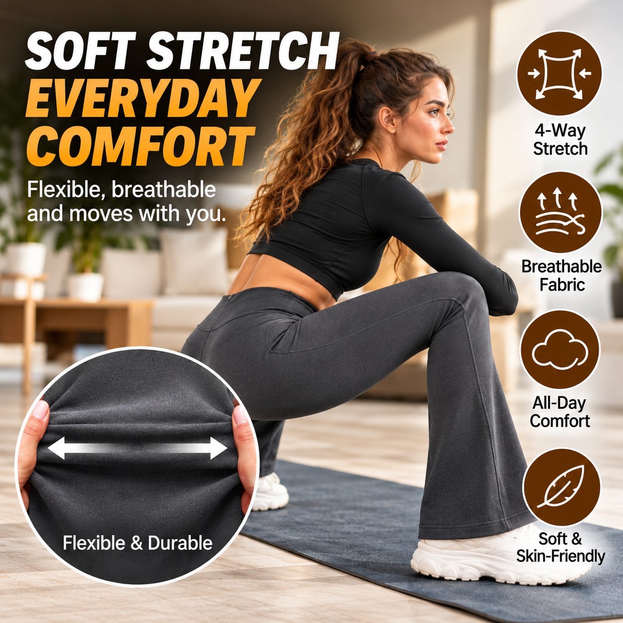 Flexible flare leggings for comfortable stretching and everyday movement